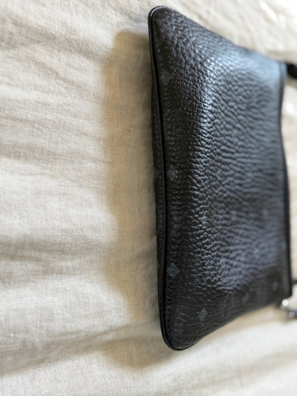 MCM Black Leather Shoulder Bag with Subtle Monogram - Picture 4 of 16